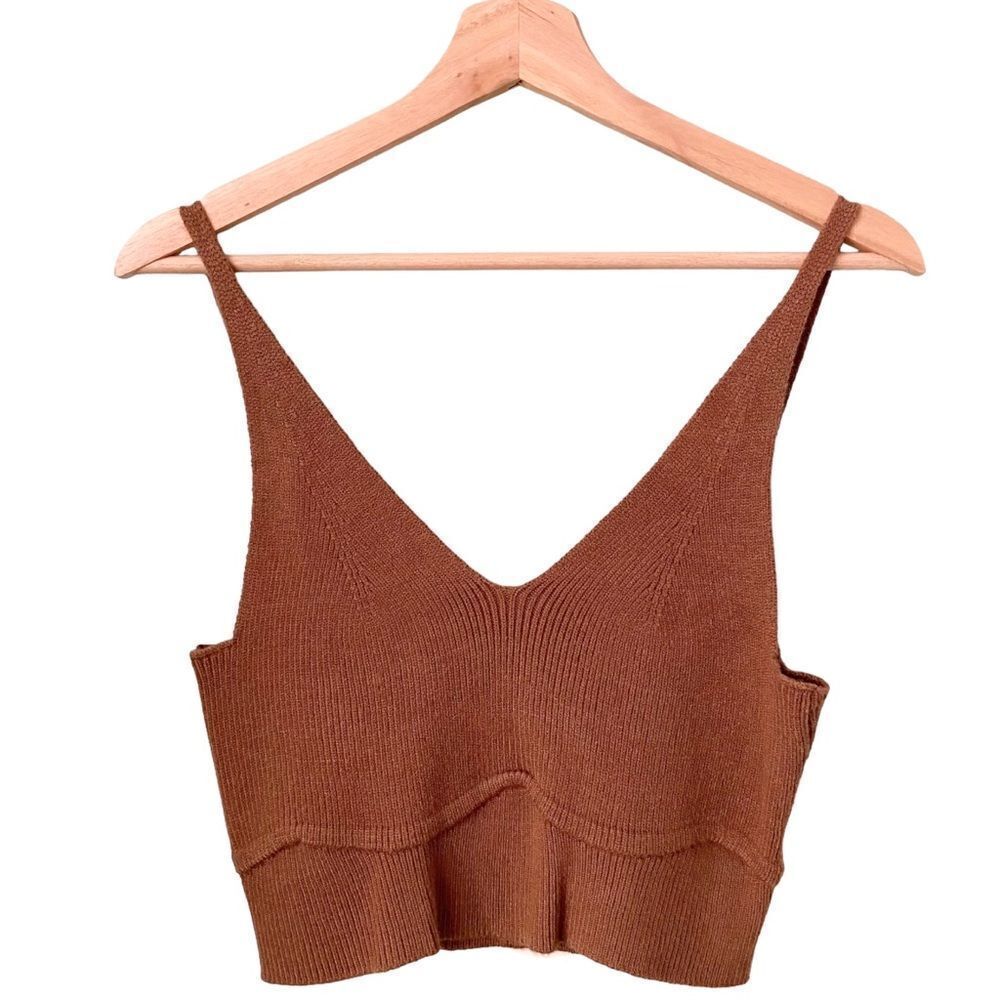 NWT Dictionary Knitwear Brown Cropped Tank Top Knit Sleeveless in Size Large